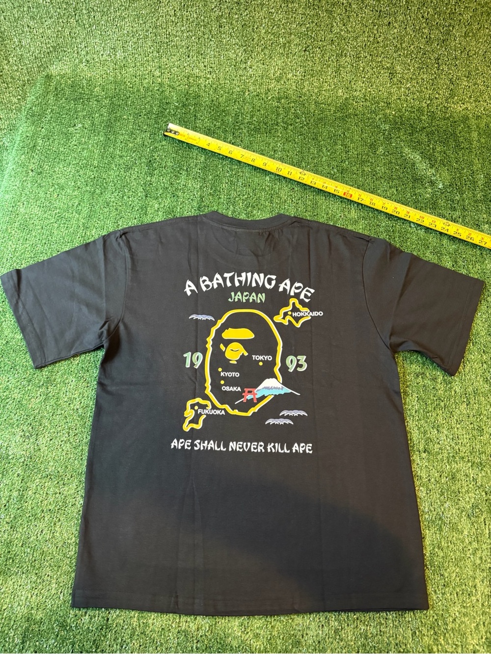 Bape Black Short-Sleeve Tee with Small Yellow Ape Head Chest Logo - Picture 3 of 9